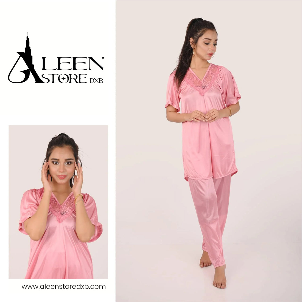 V-Neck Bridal Silk Nightwear For Girls & Women - AleenDXB