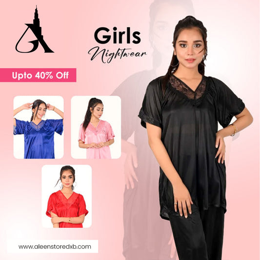 V-Neck Bridal Silk Nightwear For Girls & Women - AleenDXB